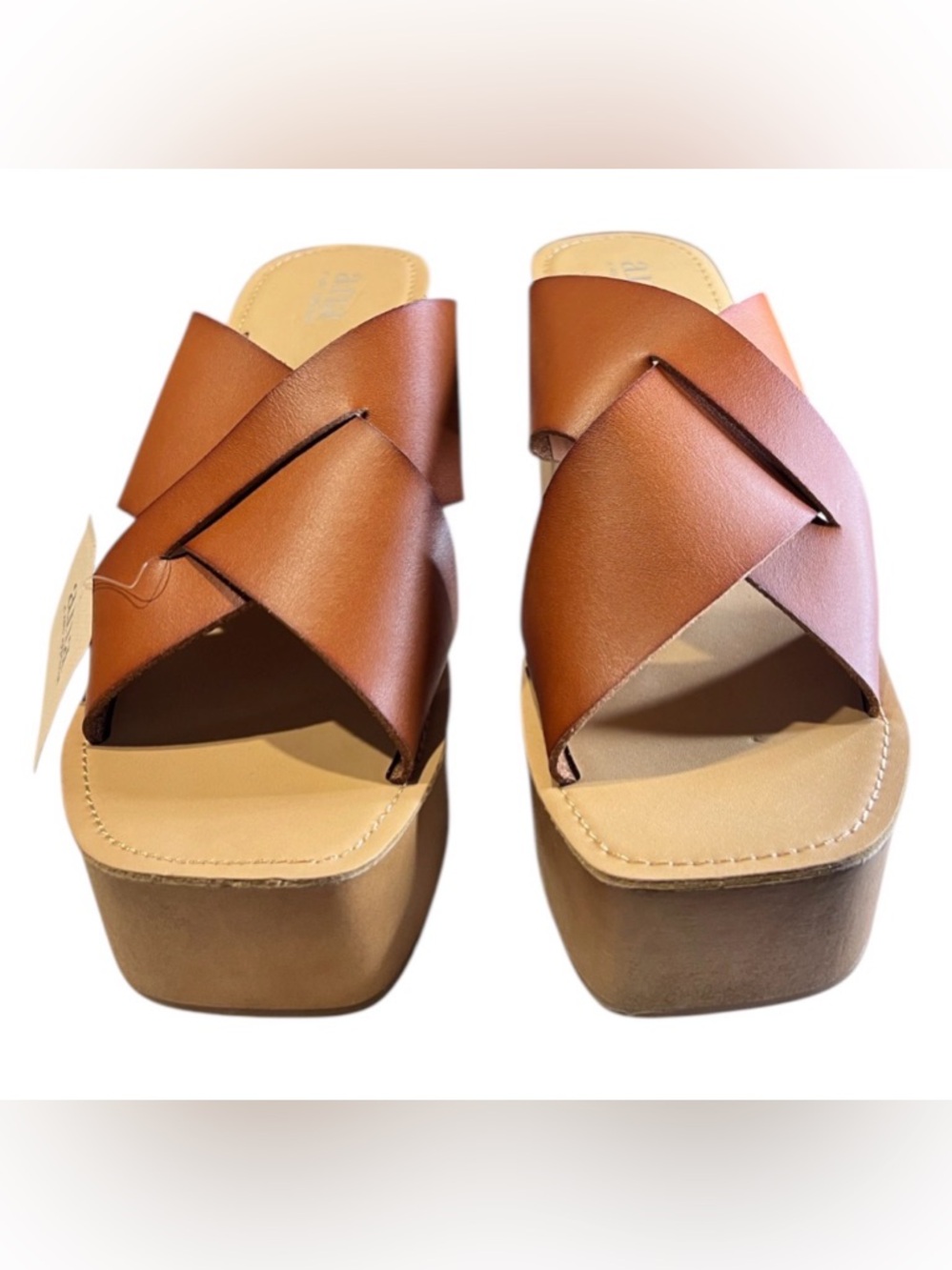 a.n.a Tan Crisscross Platform Slide Sandals NWT